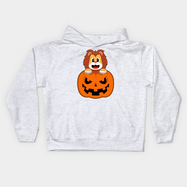 Lion Halloween Pumpkin Kids Hoodie by Markus Schnabel